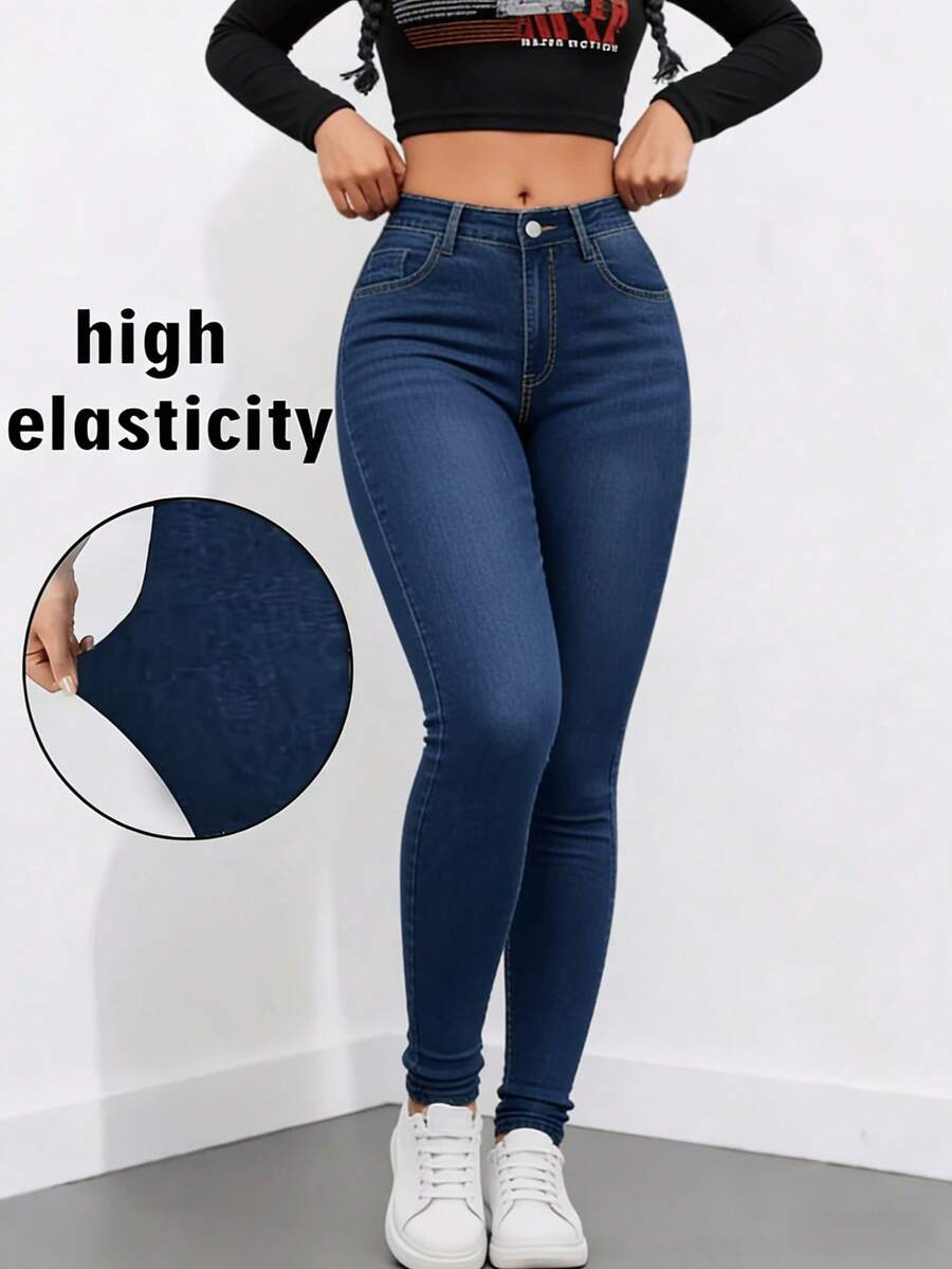 Women'S Plus Size High Stretch Flare Jeans - Featuring A High Waist, Suitable For Machine Washing, All-Season Denim Trousers, Bootcut Jeans, Classic Blue Flared Trousers For Women, Women's High Elastic Straight-Leg Jeans- Comfortable And Fashionable Slant Pocket Jeans, Casual Jeans, Suitable For Casual Outfits - 藍色 - 查看 1