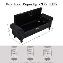 51.5 Inch Storage Bench For Bedroom End Of Bed, Bedroom Bench Mid-Century Upholstered Bed Bench With Rolled Armed, Ottoman Storage, Bench With Storage For Bedroom, Bedroom Essentials - Black-corduroy - View 3