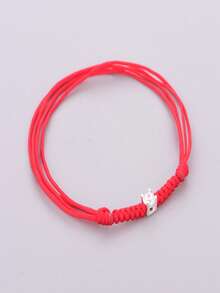 HuooNew 1条简约925纯银编织红绳可调节手链，适合日常佩戴 - 紅色 - 查看 2