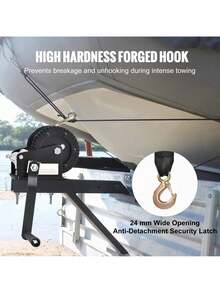Hand Winch, 1200 Lbs Pulling Capacity, Boat Trailer Winch Heavy Duty Rope Crank With 23 Ft Polyester Strap And Two-Way Ratchet, Manual Operated Hand Crank Winch For Trailer, Boat Or ATV Towing - màu đen - Xem 4