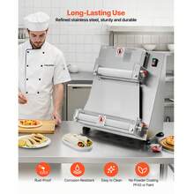 Rodillo laminador de masa para pizza , prensa semiautomática de acero inoxidable de 3 a 16 pulgadas, máquina eléctrica comercial para hacer pasta de 390 W, 260 piezas por hora, grosor ajustable, con tapa de prensa de masa - Plateado - Ver 5