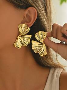 1对时尚精致金属银杏叶耳钉，优雅简约女士耳环 - 葉子 - 查看 8