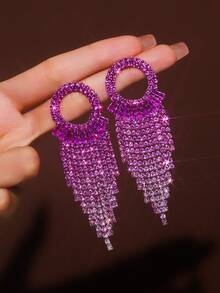 一对魅力春日薰衣草色 CZ 水晶流苏耳钉，适合舞会、派对、毕业典礼等场合佩戴 - 1205 - 查看 7