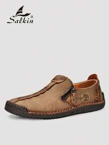 Salkin 经典设计师男士莫卡辛鞋，价格亲民的奢华之选，适合现代生活。简约的套脚乐福鞋，侧拉链设计，柔软皮革材质，绅士商务社交鞋，男士驾驶鞋，日常办公派对休闲鞋，节日礼物，返校学生休闲鞋，学院风。建议选择大一码。 - 卡其色 - 查看 6