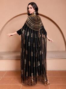 JINLICX Luxury Women's Abaya Suitable For Wedding Parties Occasions Spring And Summer Collection - Black - View 5