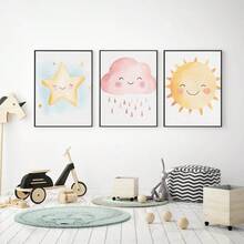 3件/套 水彩太陽彩虹心形幼兒房牆面藝術套裝 - 有框或無框畫布兒童房裝飾、遊戲室、極簡風格幼兒房海報、自然主題、可直接掛牆水彩兒童牆面藝術套裝、極簡家居裝飾、女孩房裝飾、開學季 - 彩色 - 查看 11