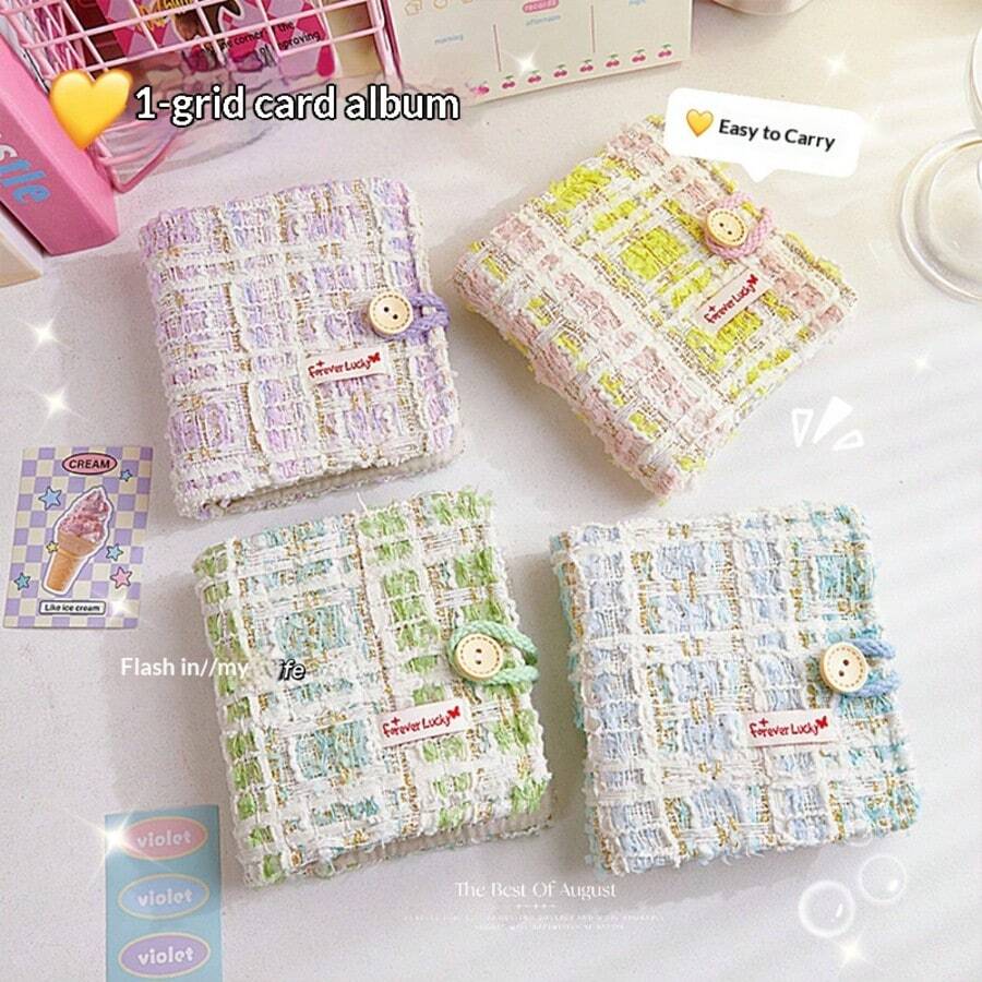 Mini 3-Inch Card Album With 20 Pages, Tweed Idol Card Holder, Mini Instant Camera Photo Album, Portable Loose-Leaf Folder, High-Quality Idol Fangirl Compact Card Case, Precise Metal Loose-Leaf Clasp, 1:1 Idol Visuals Personal Collection