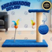 Arranhador Poste de Sisal Para Gatos com Brinquedo Interativo - Mola - Azul - Visão 1
