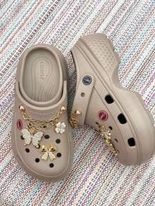 Chinelo babucha de salto alto Croco EVA com pingente - Macio e Confortável - Caqui - Visão 2