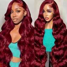 200%高密度水波纹蕾丝前假发，真人发混纺 - 34英寸蕾丝前假发，真人发混纺，13x4、5x5、13x6高清蕾丝前真人发混纺，无需胶水，女士专用，预先拔毛，带婴儿发，无需胶水，即戴即用 - bug - 查看 4