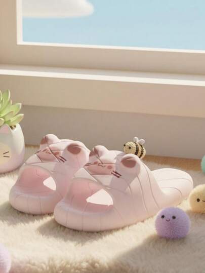 2026 Summer New Cute Cat Design Slippers, Girl Anti-Slip Bathroom Shower Indoor Home Comfortable EVA Slippers