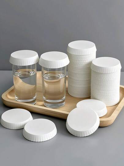 100pcs/Pack Disposable Paper Cup Lids, Hot Drink Covers, Dust-Proof Lids For Beverages, Suitable For Cafes, Hotels, KTVs, Bars, Coffee Shops, Glass Containers, White Paper Cup Lids