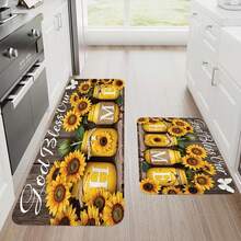 Sunflower Pattern Modern Kitchen Mat | Soft And Comfortable Lightweight Flannel, Suitable For Bedroom, Living Room, Dining Area, Bathroom, Laundry Room, Doorway, And More - Machine Made, Polyes - trắng - Xem 2