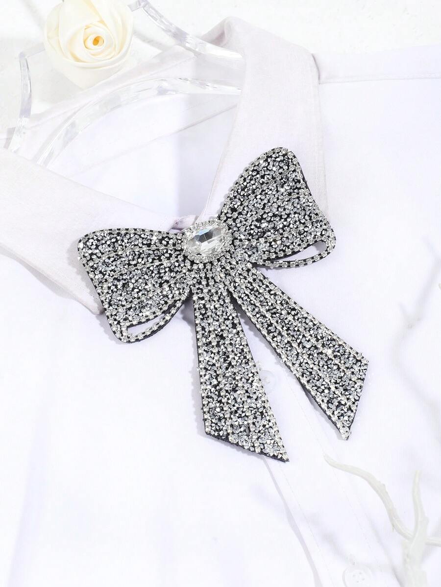 1件女士时尚闪亮水钻黑白浪漫领结，适合约会、派对、西装、学校、日常穿着、舞台主持等场合。 - 彩色 - 查看 1