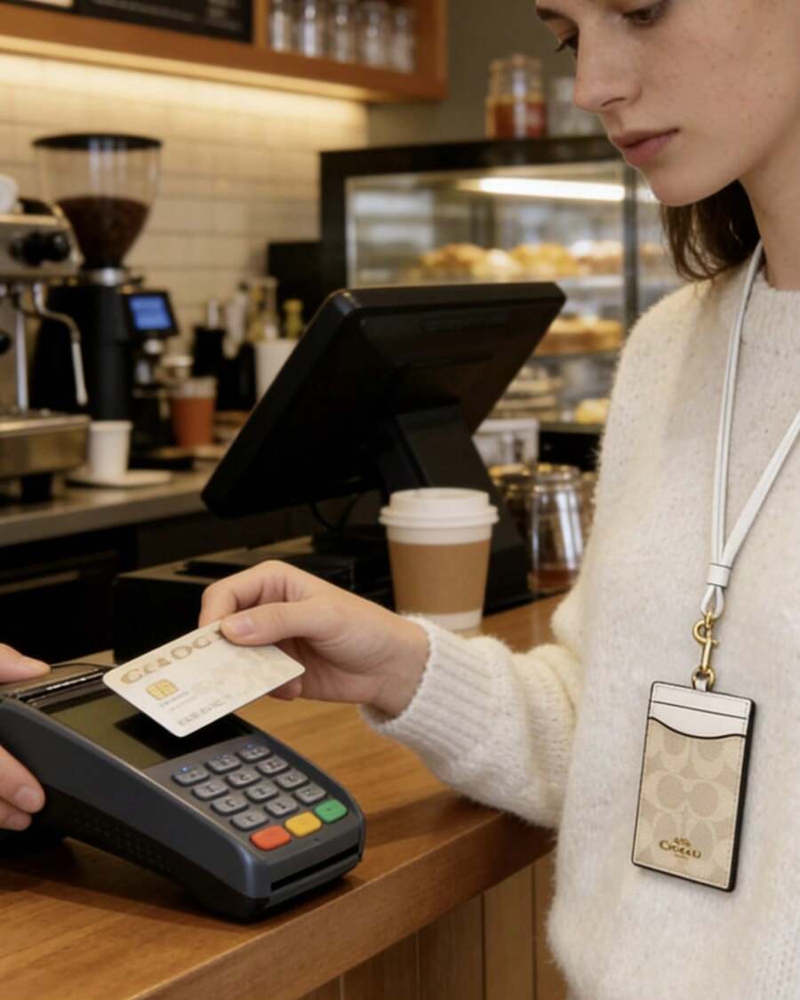 Coach ID Badge Holder With Lanyard Multi-Use Lanyard Keychain Wallet For Women Small Keychain Wristlet Wallet With Strap - Apricot - View 1