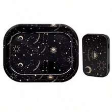 2 piezas, Bandeja metálica rodante - Diseño de patrón dorado misterioso - 18cm*14cm, Caja de almacenamiento de hierro con patrón negro y dorado, Adecuada para el almacenamiento de artículos pequeños, accesorios para fumar, portátil, adecuada para la decoración del hogar y la oficina. - Serie Oro Negro - Ver 8