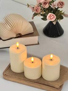 This 3-Pack Of Acrylic Flameless Column Candles Is Battery Powered And Creates A Romantic Atmosphere. It Includes A Remote Control Timer And Is A Flameless Electronic LED Candle Suitable For Weddings, Proposals, Valentine's Day, Company Parties, Home Décor, And Other Occasions. - Off White - View 4