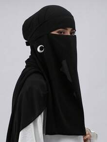 1件装女士雪纺柔软透气满月点状网纱单层遮面尼卡布伊斯兰面纱头巾，适合穆斯林祈祷和日常佩戴 - 彩色 - 查看 5