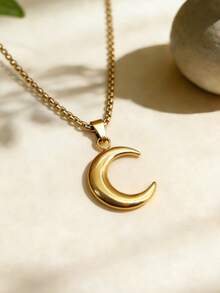 Mazuer 1件抛光不锈钢新月吊坠项链，链长60厘米/23.6英寸，优雅女士饰品 - 金色 - 查看 1