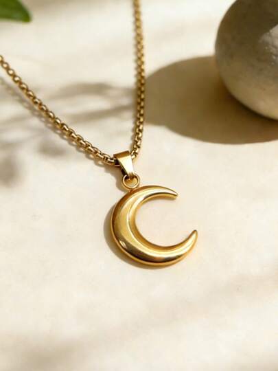 Mazuer 1件抛光不锈钢新月吊坠项链，链长60厘米/23.6英寸，优雅女士饰品