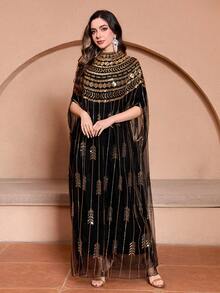 JINLICX Luxury Women's Abaya Suitable For Wedding Parties Occasions Spring And Summer Collection - Black - View 3