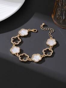 1条优雅闪耀奢华镂空白色四叶草吊坠手链（女士款，不含礼盒） - 白色 - 查看 5