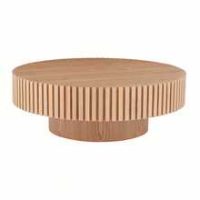 31.49" Round Coffee Table Wood, Modern Unique Circle Coffee Table, Contemporary Drum Fluted Coffee Table Accent End Side Table Center Table For Living Room, Small Space, Apartment - Natural - View 7