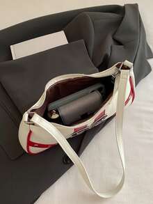 New Fashionable Versatile Textured Chain Shoulder Bag, Underarm Handbag For Women - White - View 4