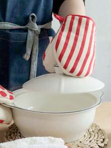 1只加厚微波炉手套，亚麻耐热手套，适用于厨房烘焙、烤箱和蒸锅。 - 彩色 - 查看 2