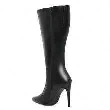 Women's High Heel Stiletto Boot Set With Pointed Toe And Comfortable Long Shaft + Chic Chain Bag - màu đen - Xem 2