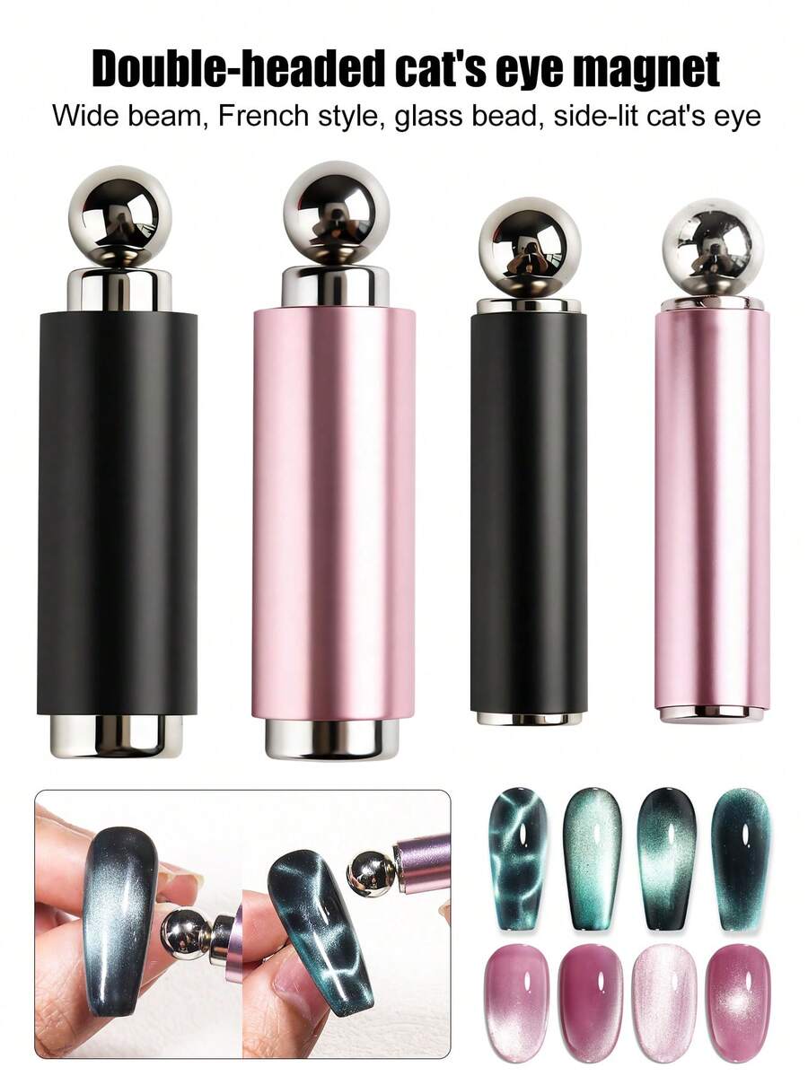 Que que từ tính hai đầu có hạt thủy tinh, nam châm hình mắt mèo, dụng cụ chuyên dụng cho tiệm nail, nam châm hình trụ hình mắt mèo kiểu Pháp có nắp bảo vệ. - Bạc - Xem 1
