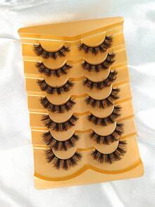 7片D型卷翘蓬松假睫毛，5D猫眼睫毛，自然柔软，逼真俄式风格，可重复使用仿貂毛睫毛，适合日常妆容和派对妆容，单片睫毛簇 - 交叉款 - 查看 6