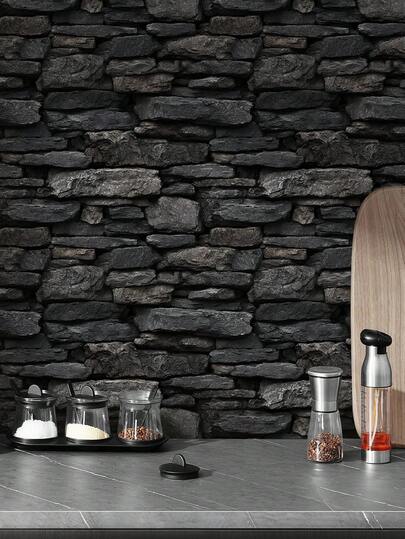 BVL 1卷，厚度0.24毫米，1米/3米/5米，复古灰/黑色，石纹质感，艺术风格，可剥离自粘墙纸，乙烯基墙纸，DIY家居装饰，房间背景，卧室，厨房，客厅，浴室，橱柜，家具翻新覆盖纸