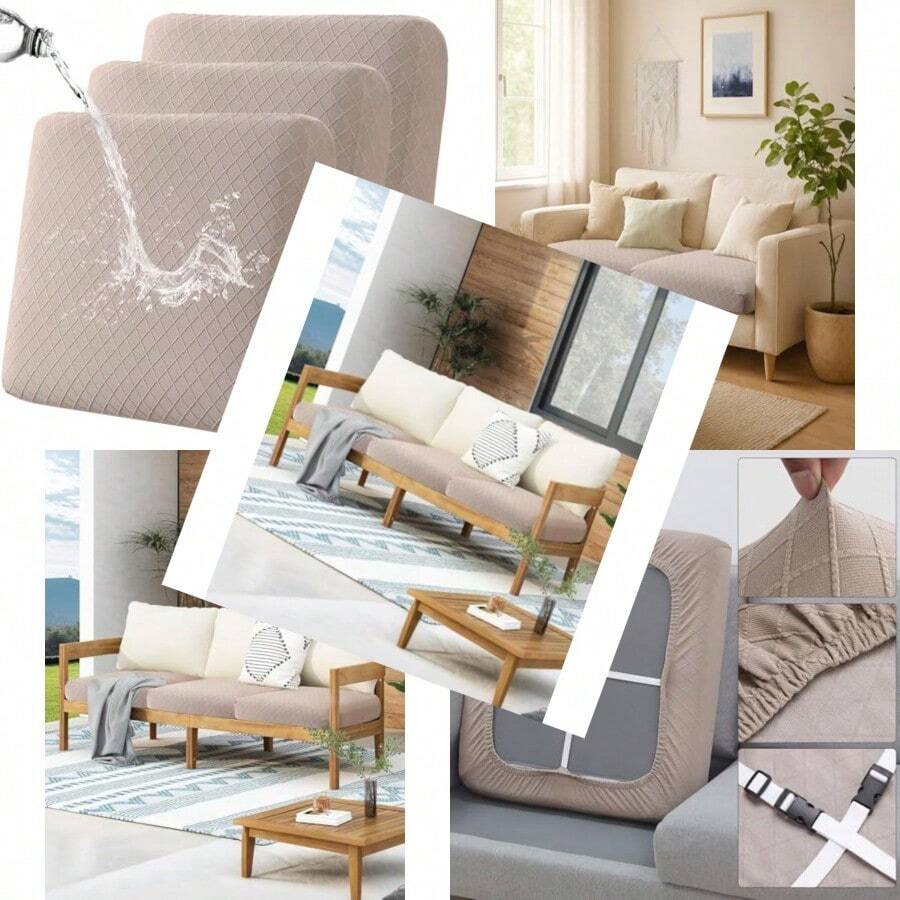 Fuloon Fundas impermeables para cojines de asiento 3 piezas fundas elásticas para sofá fundas para sofá protector de muebles lavable sólido adecuado para sillón sofá biplaza Jaque - Jacquard caqui - Ver 1