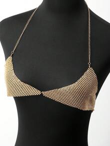 1pc Women's Fashionable Sexy Summer Beach Bikini Accessory, Multi-Row Rhinestone Chest Chain & Body Chain - Gold - View 4