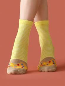 1双多色中筒袜礼品套装，男女通用情侣款，柔软甜甜圈设计新奇袜子，创意美食灵感独特设计，舒适百搭 - 彩色 - 查看 10