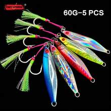 Señuelos de Jigging Vertical para Pesca Lenta, Anzuelos de Velocidad para Cabeceo, Señuelos Artificiales para Agua Salada y Dulce - 60g-5pcs-Colección 2 - Ver 5