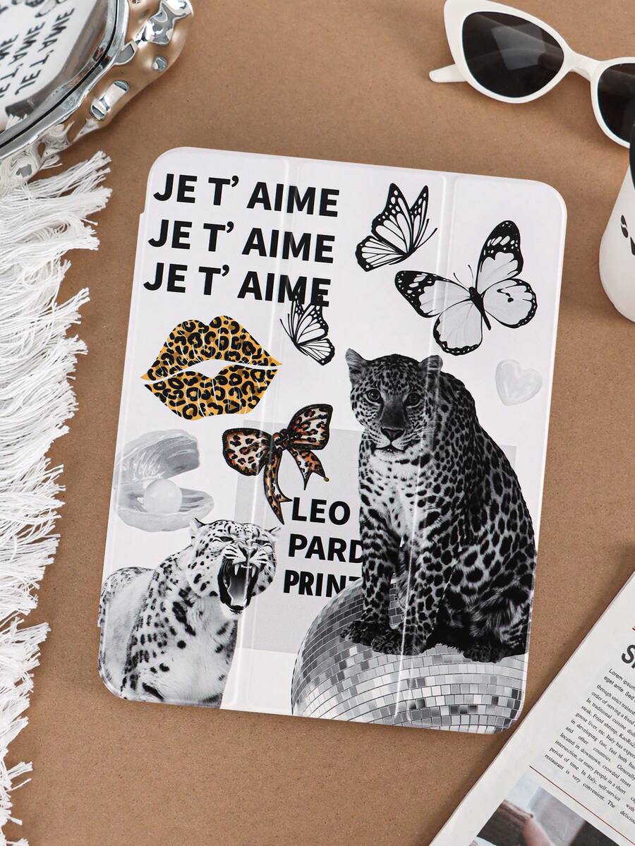 1个字母嘴唇图案彩绘平板电脑保护套，兼容以下型号：第十代/第十一代/10.2/10.5/Air4/Air5/10.9/Pro11/Air 11英寸(M2)-2024/Pro 11英寸(M4)-2024/Air 11英寸(M3) 2025/(A16) 11英寸第十一代 2025/Mini6/Mini7/Air1/Air2/9.7/Tab A8 10.5英寸 2022。简约/创意/独特设计，内置笔槽，三折支架，磁吸式睡眠/唤醒功能。 - 彩色 - 查看 1