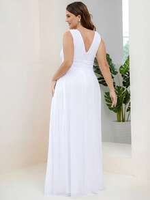 Romantic V-Neck High Waist Sleeveless Dress, Suitable For Bridal Shower, Wedding, Summer Bride Dress - White - View 2