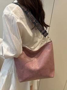 Casual Pink Leather-Look Tote Bag | Soft Slouchy Shoulder Bag With Woven Pattern Strap | Spacious Light Pink Tote For Women, Daily Use, Work, School & Shopping Get Ready To Carry Cuteness And Comfort With This Gorgeous Light Pink Tote Bag! Made From Soft Faux Leather With A Relaxed Slouchy Silhouette, This Tote Features Detailed Stitching And A Durable Woven Strap In Earthy Blue And Neutral Tones, Adding A Chic Boho Touch. Roomy Enough For A Laptop, Books, Snacks, And All Your Daily Treasures-Perfect For Work, School, Errands, Brunch, Or A Stylish Day Out. The Versatile Design And Pretty Blush Hue Match Effortlessly With Dresses, Jeans, And Casual Outfits. Lightweight, Spacious, And Totally On-, This Tote Is Your Go-To Bag For Everyday Elegance. - 彩色 - 查看 6