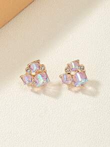 1 par de pendientes de lujo con incrustaciones de diamante de imitación hueco, versátil para uso diario y regalo de fiesta para niña, nuevo modelo 2026 - Pendientes de piedras preciosas - Ver 7