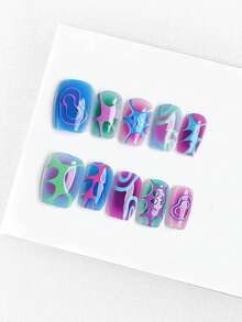 10 miếng dán móng tay giả cao cấp hình vuông, mắt mèo, hiệu ứng chuyển màu, vẽ tay, sang trọng, thiết kế hoạt hình dễ thương, hàng mới về. - Nhiều màu - Xem 7