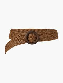 1pc Boho Style Elastic Waist Belt, Round Buckle, Suitable For Skirts, Pants, Coats, Casual, Party, Music Festival, Summer - Brown - View 1