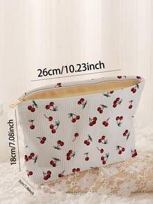 1pc Portable Cosmetic Bag With Cherry Pattern Double-Sided Printing, Zipper Travel Makeup Pouch, Multi-Functional Toiletry Organizer - Multicolor - View 2