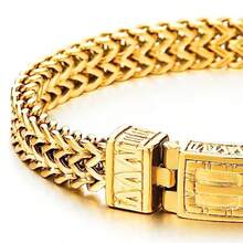 COOLSTEELANDBEYOND Pulsera única de acero doble cuadrada con cierre de muelle cruzado pulido - Metal C. Color: dorado - Ver 2