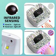 UV LED美甲灯，镶嵌闪亮水钻，专业凝胶指甲油烘干机，配备智能传感器和4种定时设置，沙龙级美甲护理工具，理想的新年/生日礼物，美甲用品 - 白色 - 查看 5