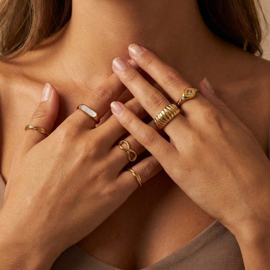 1 chiếc nhẫn hình vô cực vỏ sò thời trang, thích hợp cho nữ đeo hàng ngày. - vòng thép không gỉ - Xem 1