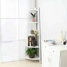 1 pieza Estante de flores triangular, estantería, estante de almacenamiento en escalera, estantería de pie multifuncional para balcón, estudio, sala de estar - Blanco - Ver 4