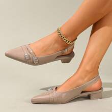 Women's Solid Color High Heels, Fashionable Pumps, Versatile Office & Casual Shoes - Apricot - View 4