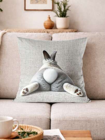 1Pc Bunny Butt Peach Skin Pillowcase,Zipper Closure Cushion Cover,45*45cm Throw Pillow Cover,Cushion Case (Excluding Pillow Core) ,Bedroom Accessories,Office Chair Supplies ,Suitable For Living Room,Bed Decoration,Bunny Accessories ﻿